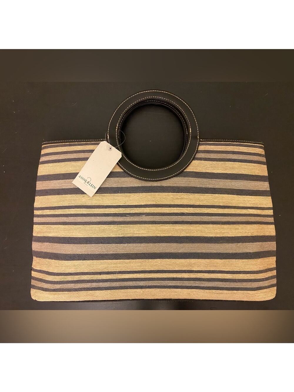 ANNE KLEIN Indigo Spectrum Jute Summer Tote w/Leather Trim (NWT)